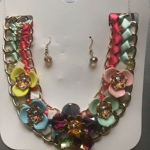 Ribboned and jeweled multi-color necklace!